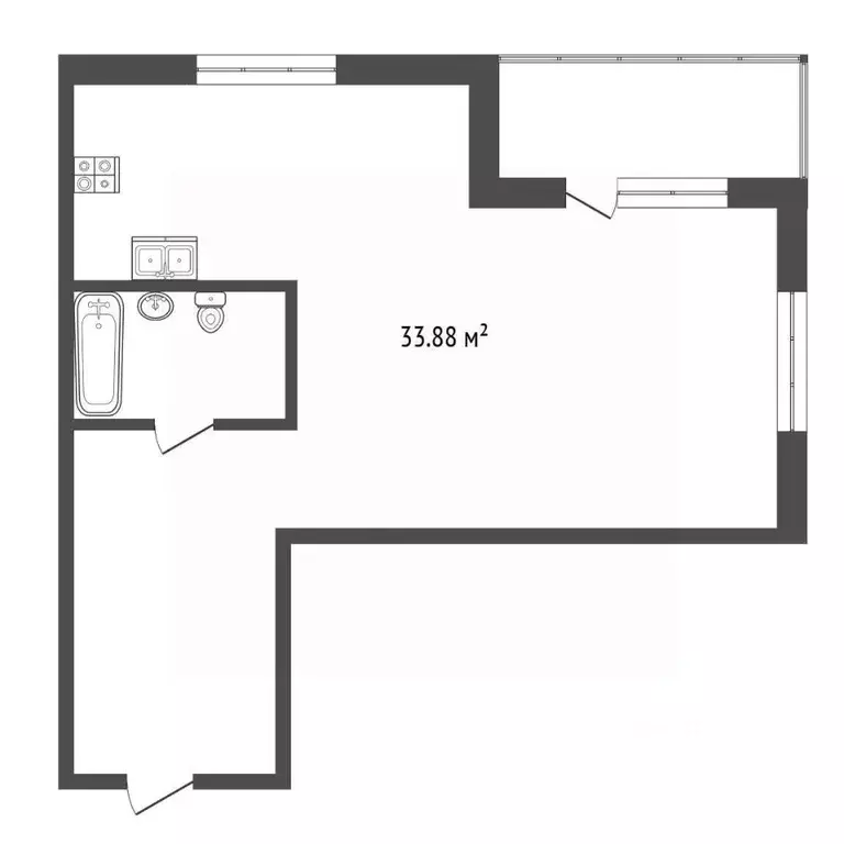 Студия Тюменская область, Тюмень Дамбовская ул., 29к2 (33.8 м) - Фото 2