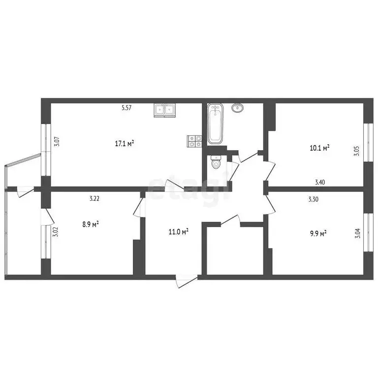 3-комнатная квартира: Елизово, улица Ларина, 8 (59 м) - Фото 1