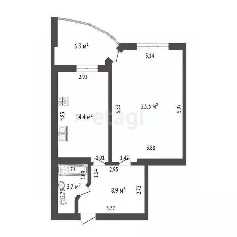 1-к кв. Тюменская область, Тюмень ул. Энергетиков, 16 (50.3 м) - Фото 2