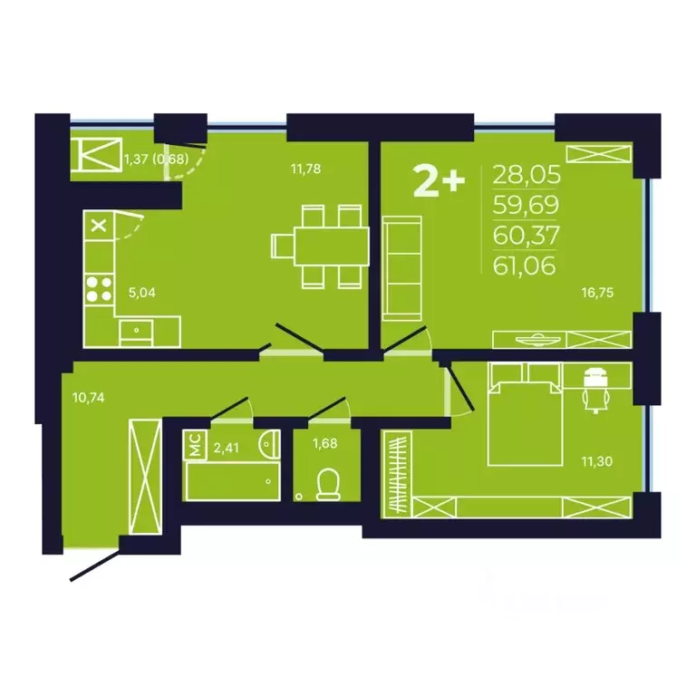 2-к кв. Башкортостан, Уфа ул. Майора Доставалова, 7 (60.5 м) - Фото 1