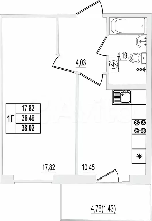 1-к. квартира, 38 м, 9/9 эт. - Фото 0