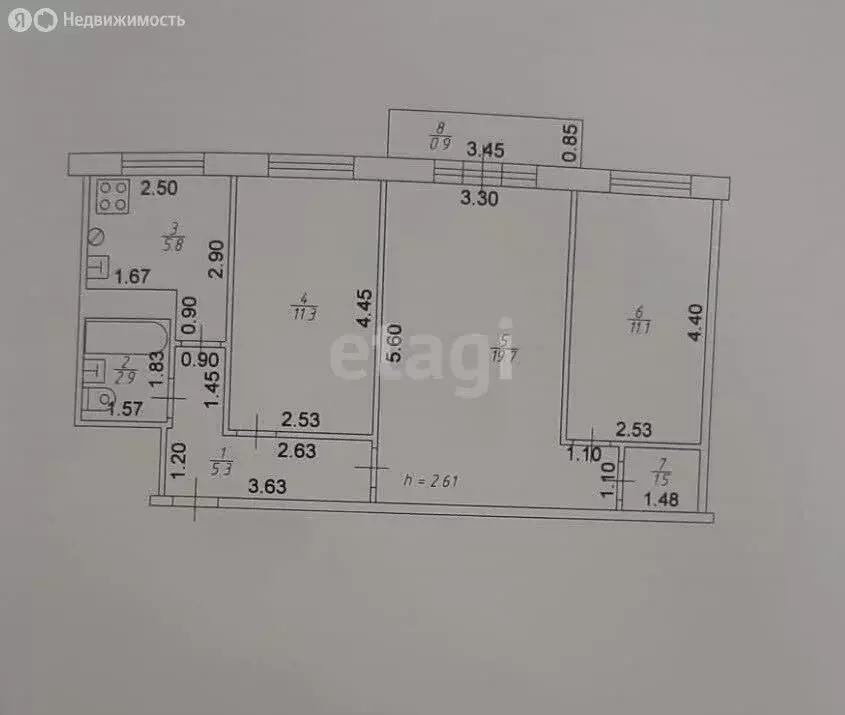 3-комнатная квартира: Казань, улица Курчатова, 18 (57.6 м) - Фото 1