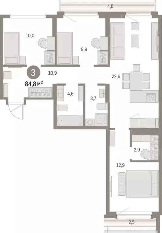 3-комнатная квартира: Екатеринбург, микрорайон Академический, 19-й ... - Фото 2