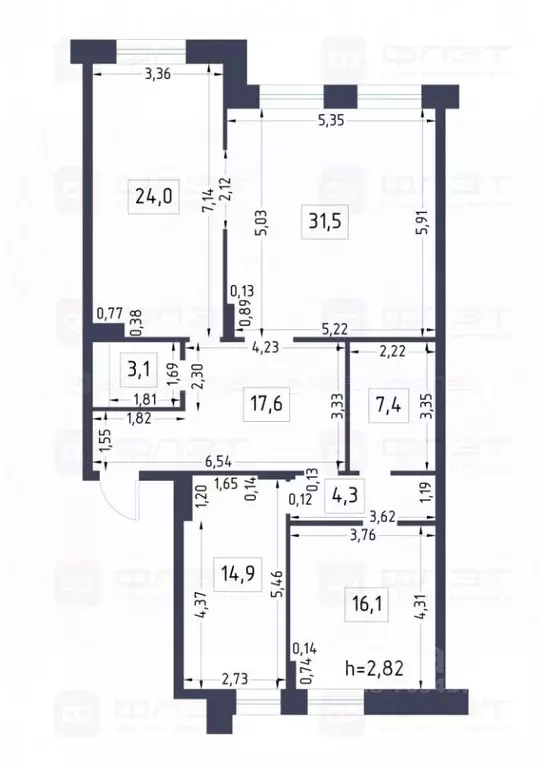 3-к кв. Татарстан, Казань ул. Калинина, 60 (118.9 м) - Фото 2
