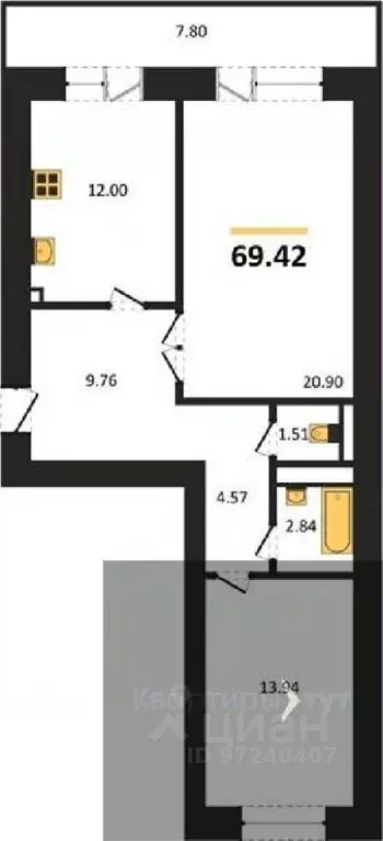 2-к кв. Воронежская область, Воронеж пер. Здоровья, 90Г/1к2 (69.42 м) - Фото 0
