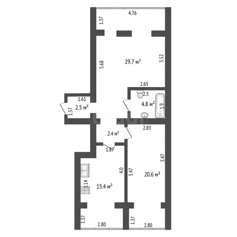 2-комнатная квартира: Бахчисарай, улица Грузинова, 61 (75.4 м) - Фото 0