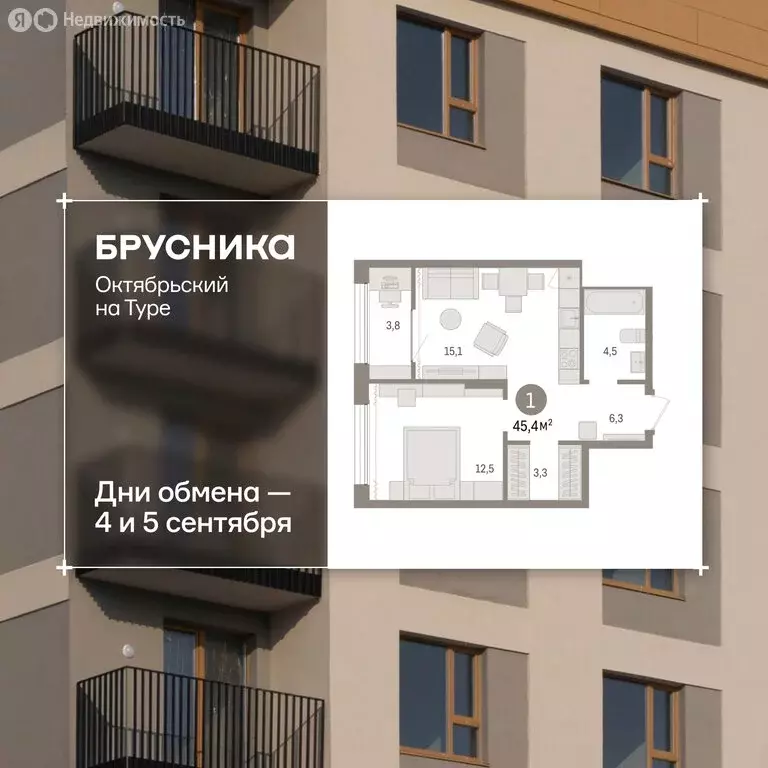2-комнатная квартира: Тюмень, Краснооктябрьская улица, 4 (45.5 м) - Фото 1