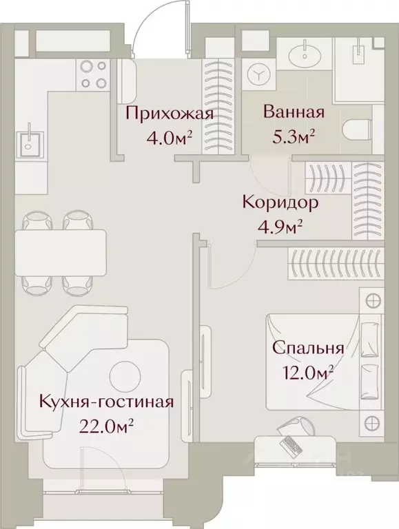 1-к кв. Татарстан, Казань Щербаковский пер., 5 (48.11 м) - Фото 2