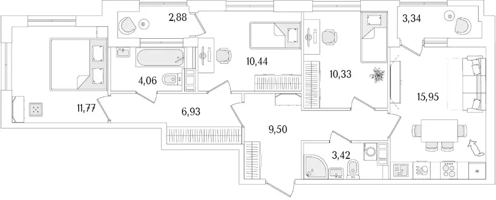 3-к кв. Санкт-Петербург Гранат жилой комплекс (75.51 м) - Фото 1
