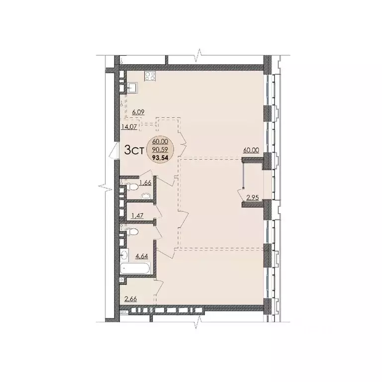 1-к кв. Новосибирская область, Новосибирск ул. Кирова, 50 (93.54 м) - Фото 0