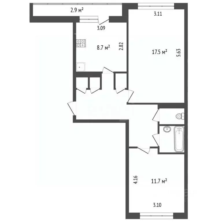 2-к кв. Псковская область, Псков Инженерная ул., 78 (53.0 м) - Фото 2