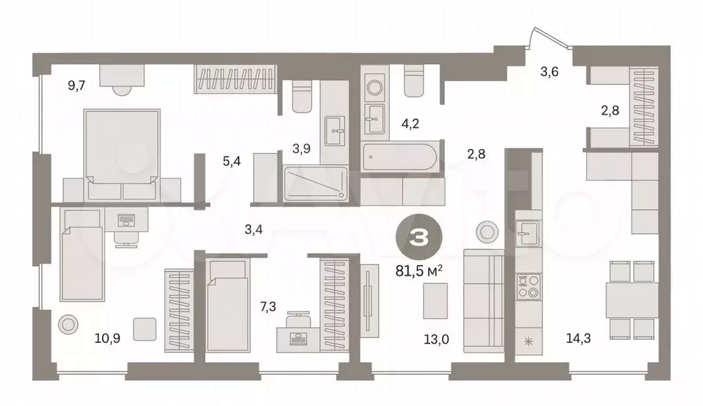 3-к. квартира, 81,5 м, 2/8 эт. - Фото 0