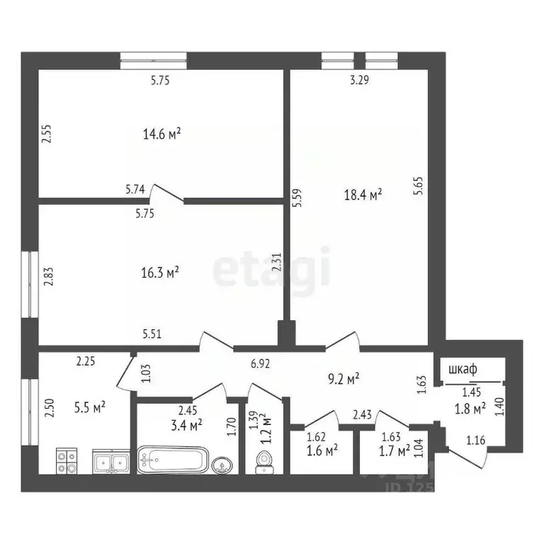 3-к кв. Тамбовская область, Тамбов ул. Гастелло, 22 (74.4 м) - Фото 1
