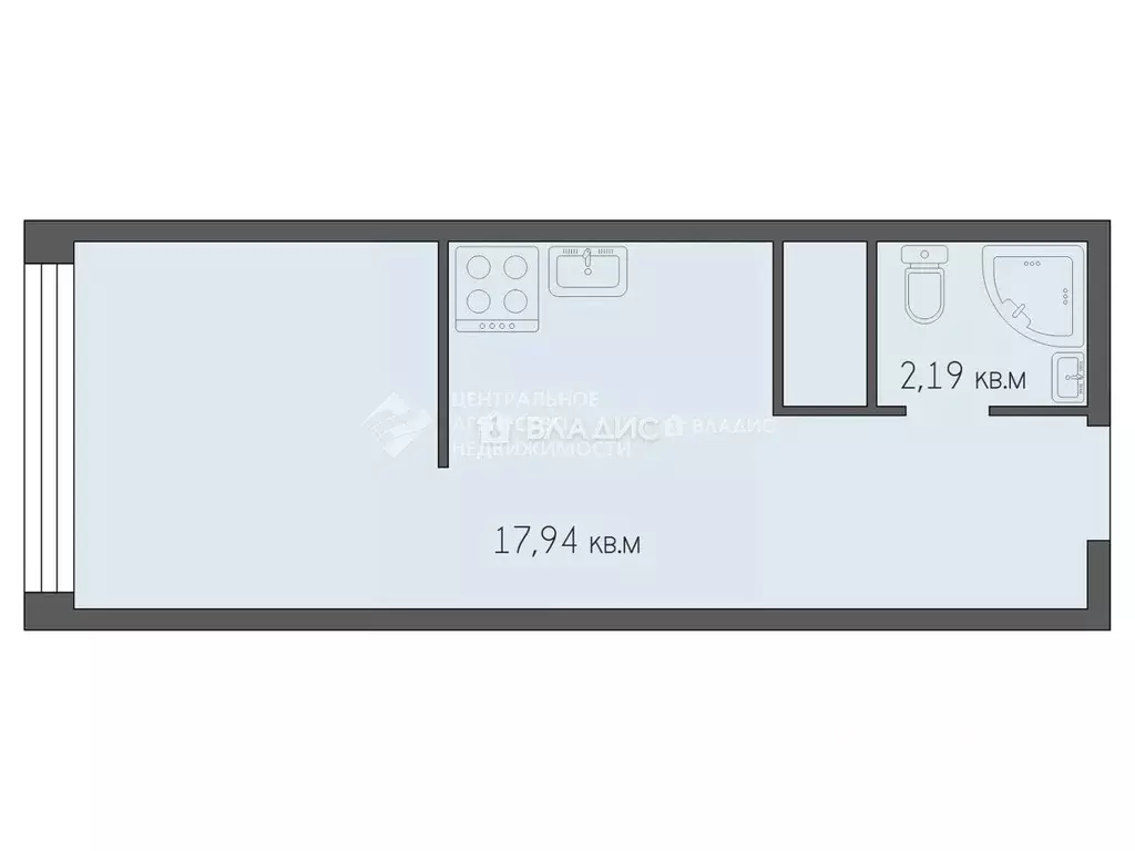 Студия Рязанская область, Рязань ул. Александра Полина, 3 (20.13 м) - Фото 1