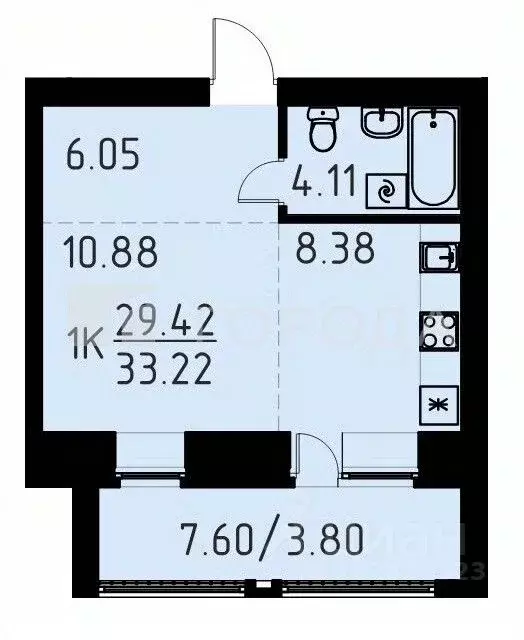 Студия Томская область, Томский район, д. Кисловка, Левобережный мкр ... - Фото 2