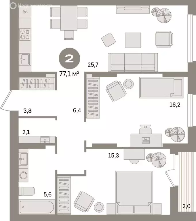 2-комнатная квартира: Екатеринбург, улица Пехотинцев, 2Д (77.1 м) - Фото 1