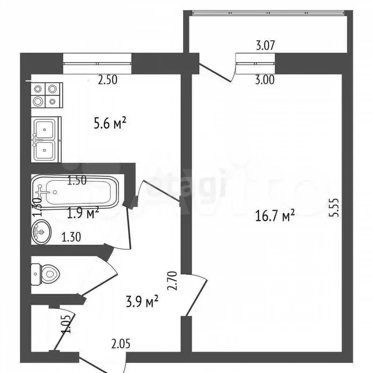 1-к. квартира, 29,5 м, 1/5 эт. - Фото 0