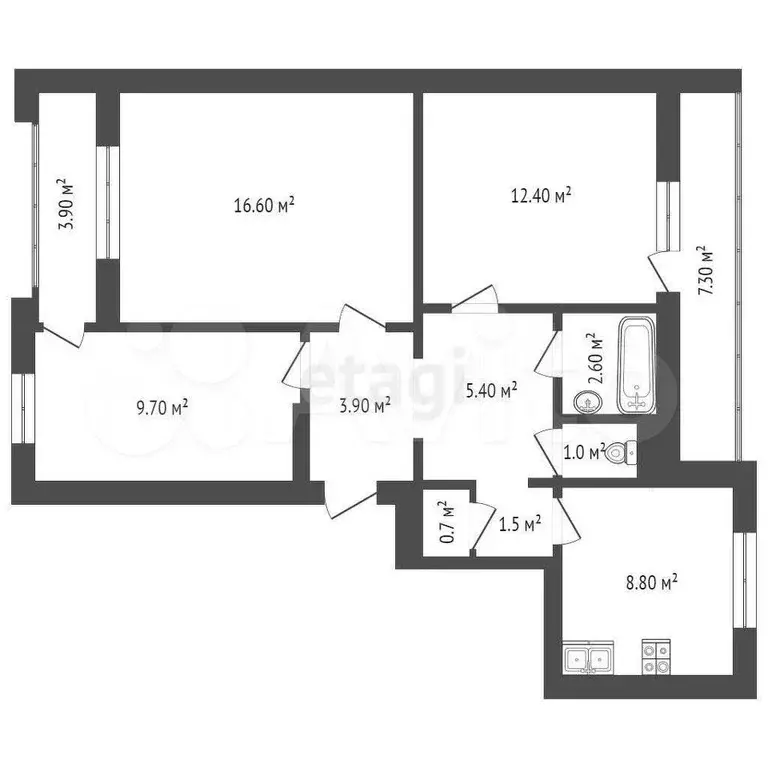 3-к. квартира, 77 м, 9/9 эт. - Фото 0