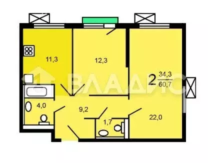 2-комнатная квартира: Москва, улица Демьяна Бедного, 17 (60.7 м) - Фото 0