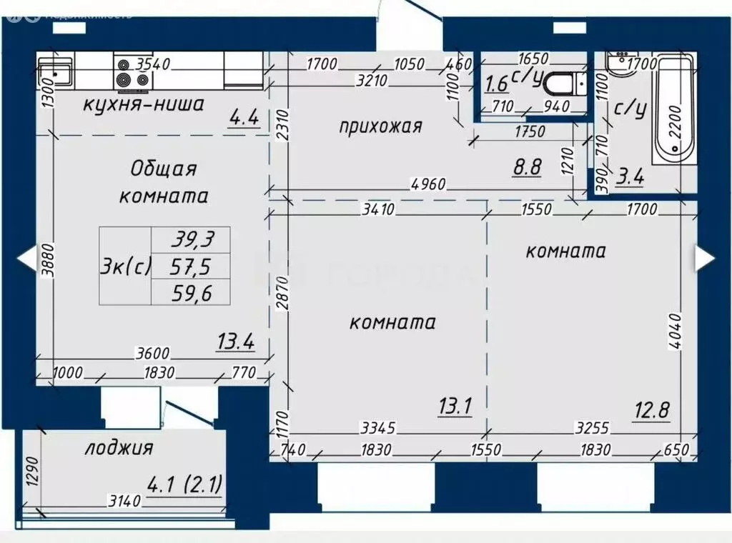3-комнатная квартира: Барнаул, улица Солнечная Поляна, 94к6 (60 м) - Фото 0