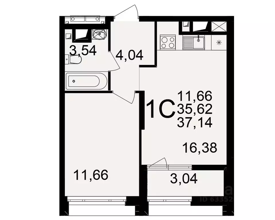 1-к кв. Рязанская область, Рязань ул. Ленинского Комсомола (35.62 м) - Фото 1