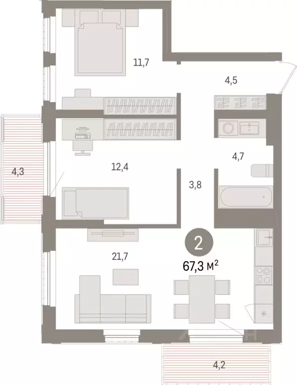 2-к кв. Липецкая область, Липецк пл. Петра Великого, 1 (67.3 м) - Фото 1