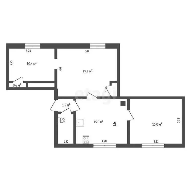 1к в -комнатной квартире (14.6 м) - Фото 1