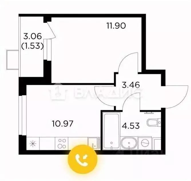 Квартира, 1 комната, 30.46 м - Фото 2