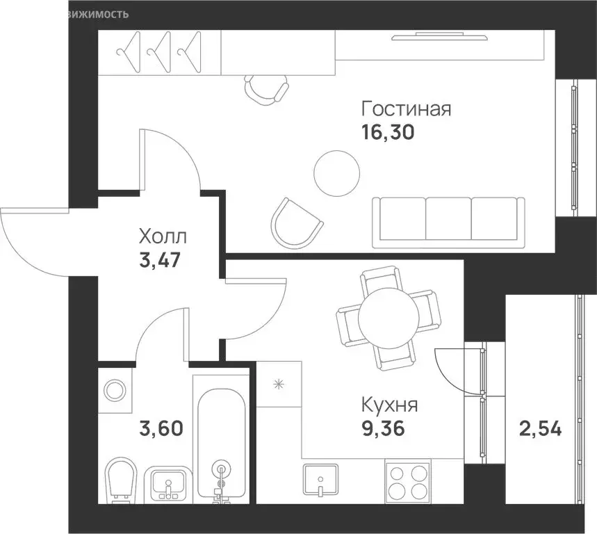 1-комнатная квартира: Тула, микрорайон Новая Тула (35.27 м) - Фото 0
