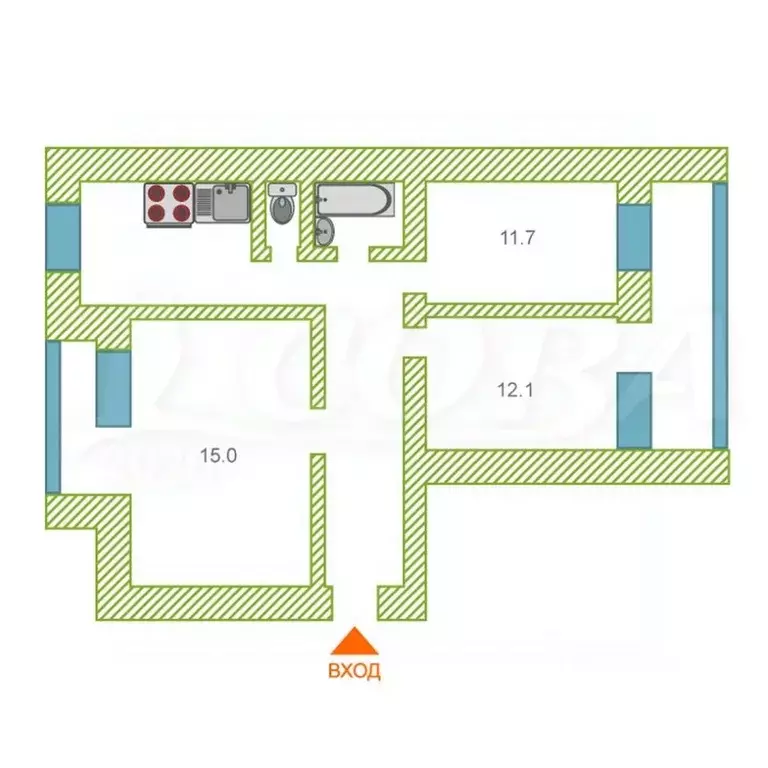 3-к кв. Тюменская область, Тюмень ул. Карла Маркса, 110А (60.4 м) - Фото 2