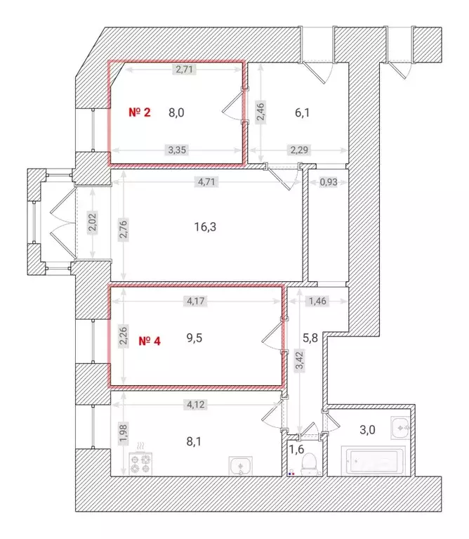 Комната Санкт-Петербург 8-я Советская ул., 47 (17.5 м) - Фото 1