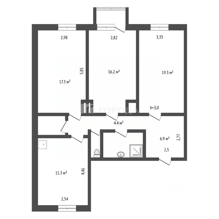 3-к кв. Кемеровская область, Новокузнецк ул. Кутузова, 3 (87.0 м) - Фото 2