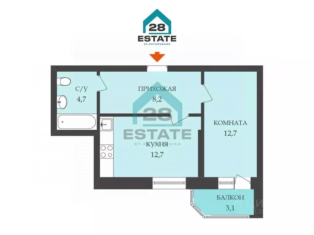 Квартира, 1 комната, 38.29 м - Фото 0
