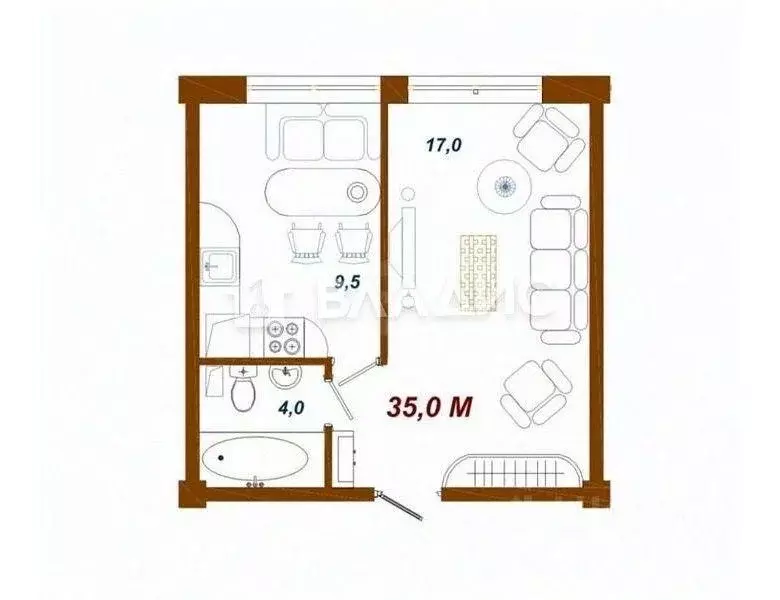 Квартира, 1 комната, 35 м - Фото 1