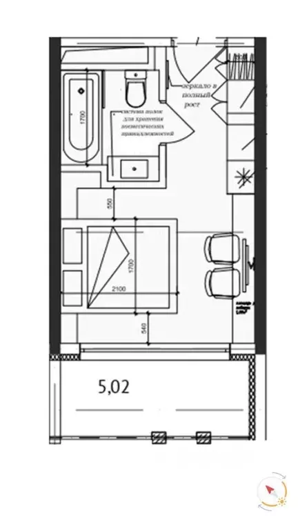 Студия Краснодарский край, Сочи ул. Ленина, 282/32 (23.2 м) - Фото 1
