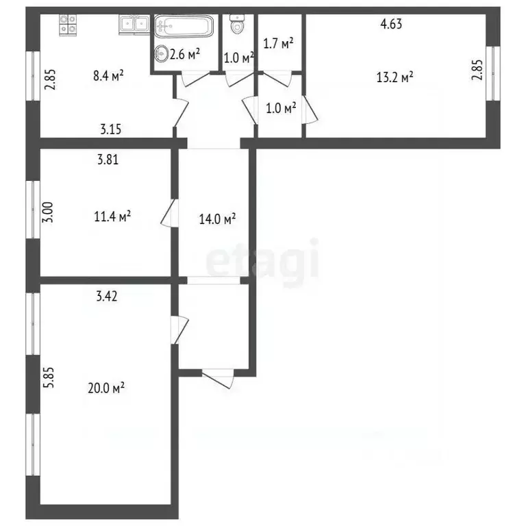3-к кв. Санкт-Петербург Индустриальный просп., 27 (73.3 м) - Фото 2