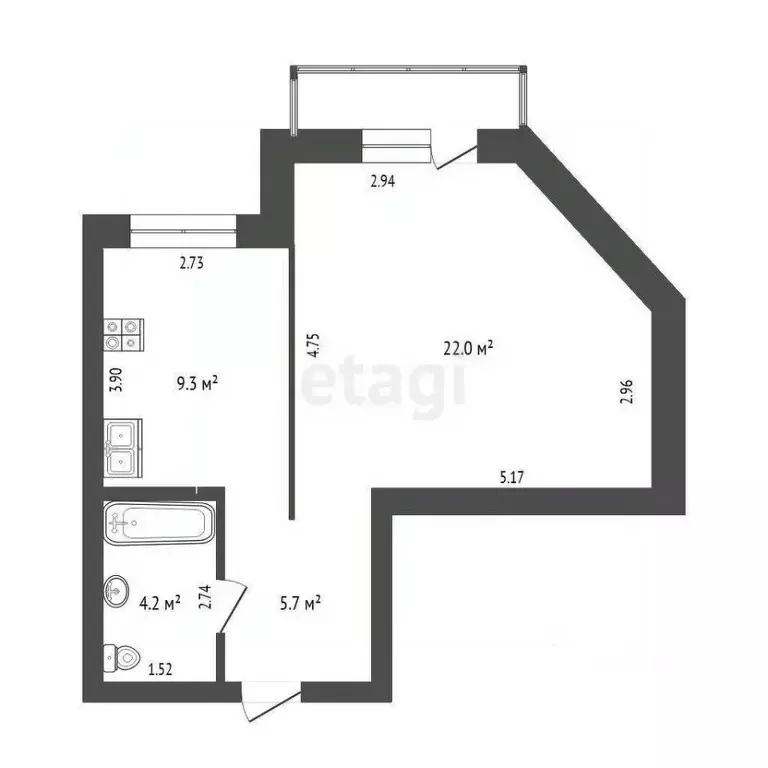 1-к кв. Тюменская область, Тюмень ул. 50 лет Октября, 3 (41.5 м) - Фото 1