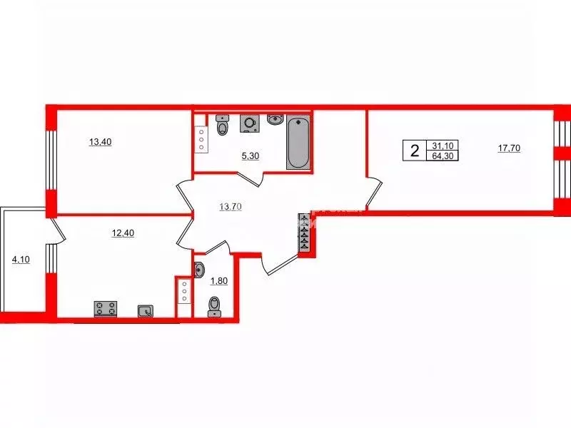 2-к кв. Санкт-Петербург Манчестерская ул., 5к1 (65.3 м) - Фото 2