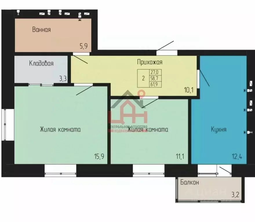 2-к кв. Ставропольский край, Ессентуки Никольская ул., 27к2Б (61.9 м) - Фото 2