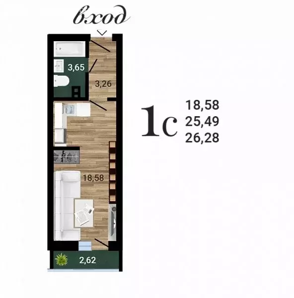 Квартира-студия: Воронеж, улица Антонова-Овсеенко, 35С (26.28 м) - Фото 1