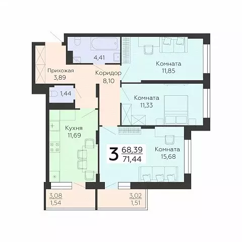 Продаётся 3-к квартира, 71.44 м - Фото 1