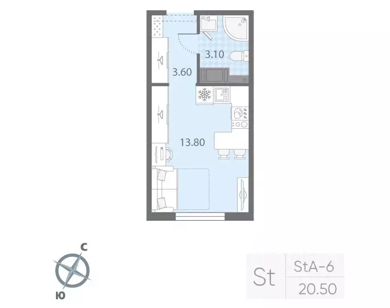 Студия Санкт-Петербург Ручьи жилой комплекс (20.5 м) - Фото 2