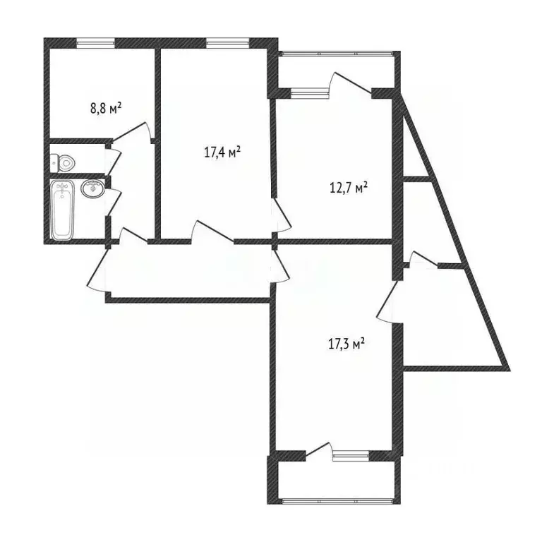 3-к кв. Белгородская область, Белгород ул. Есенина, 28 (77.8 м) - Фото 2