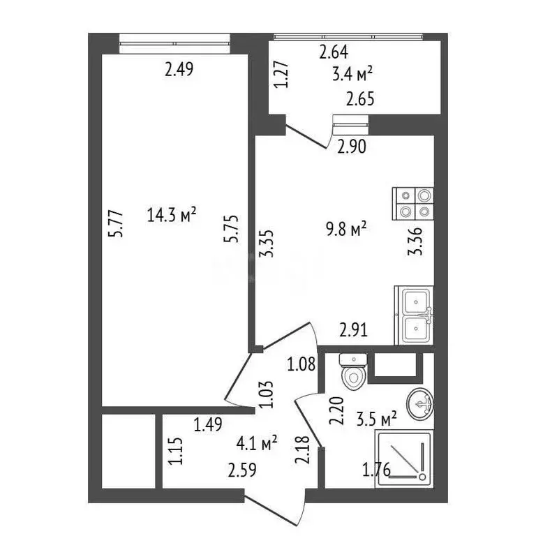 1-комнатная квартира: Санкт-Петербург, улица Чирикова, 5 (31.7 м) - Фото 1