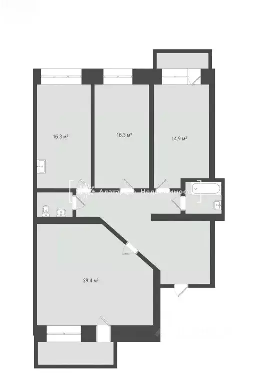 3-к кв. Томская область, Томск ул. Кузнецова, 15 (104.4 м) - Фото 1