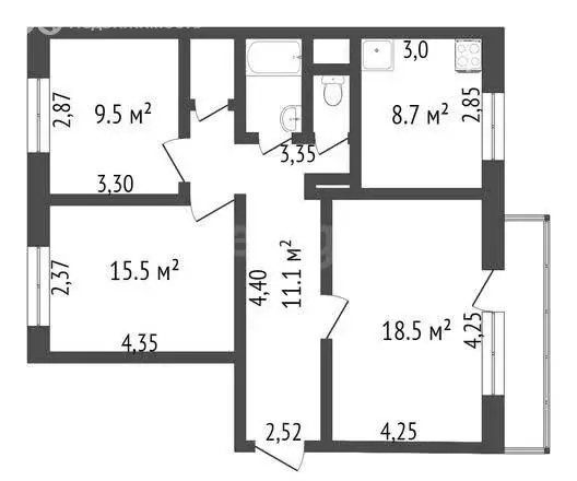 3-комнатная квартира: Абакан, улица Крылова, 106к3 (69.6 м) - Фото 1