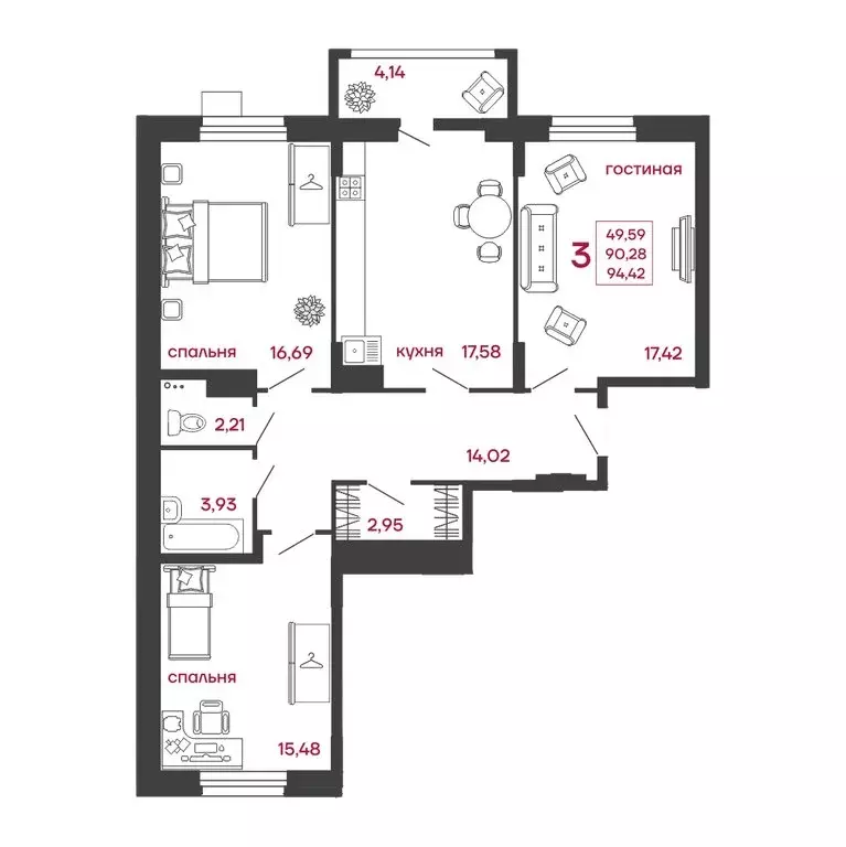 3-комнатная квартира: Пенза, улица Богданова, 34 (94.42 м) - Фото 0