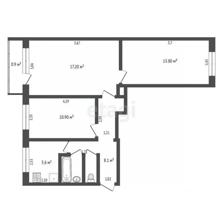3-к кв. Омская область, Омск Городок Нефтяников мкр, ул. 22 Апреля, 55 ... - Фото 1