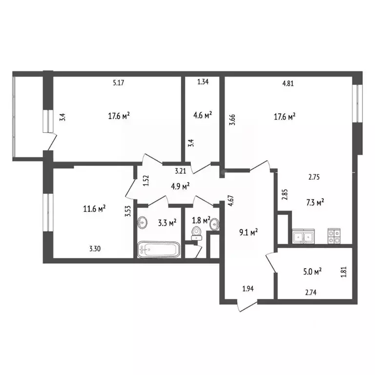 3-к кв. Московская область, Раменское Спортивный проезд, 6 (82.8 м) - Фото 2