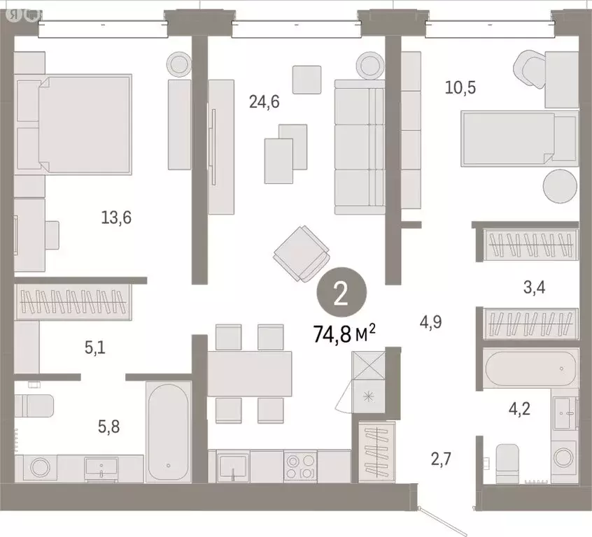 2-комнатная квартира: Тюмень, жилой комплекс На Минской (74.79 м) - Фото 1